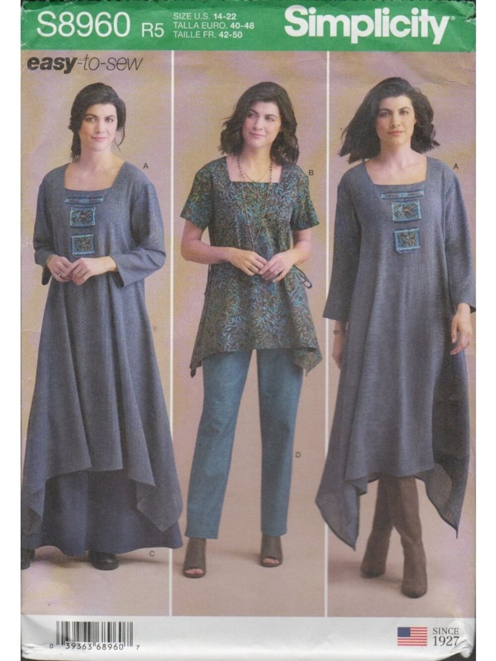 Simplicity 8960 Lagenlook Dress Tunic Skirt Pants Pattern Misses Sz 14-22 Uncut